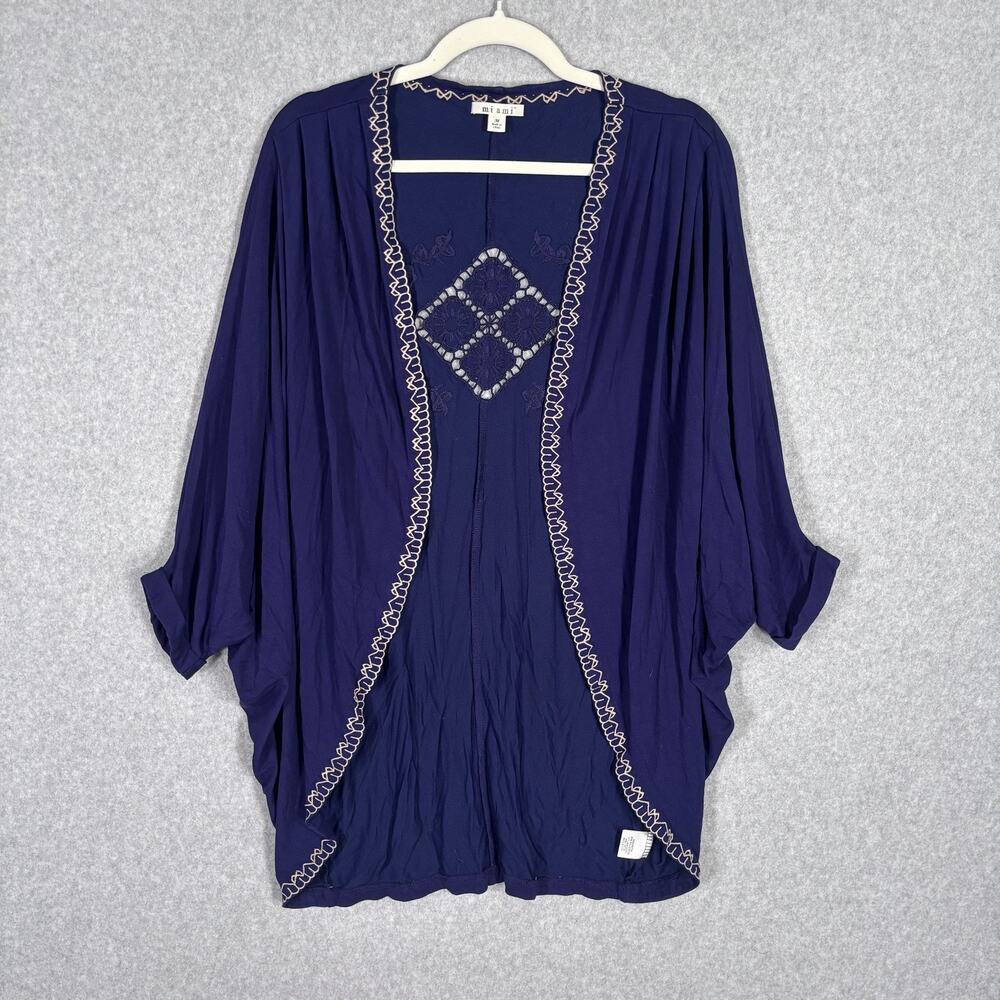 Miami Kimono Cardigan Medium Navy Embroidered Soft Boho Resort Cruise Festival